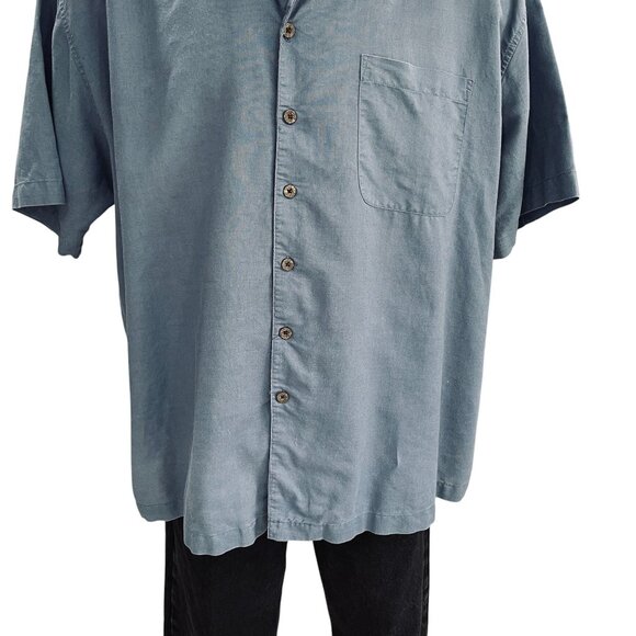 Panama Jack Mens XXL Button Up Shirt Blue Short Sleeve Ramie Cotton Relaxed Fit - Picture 5 of 8